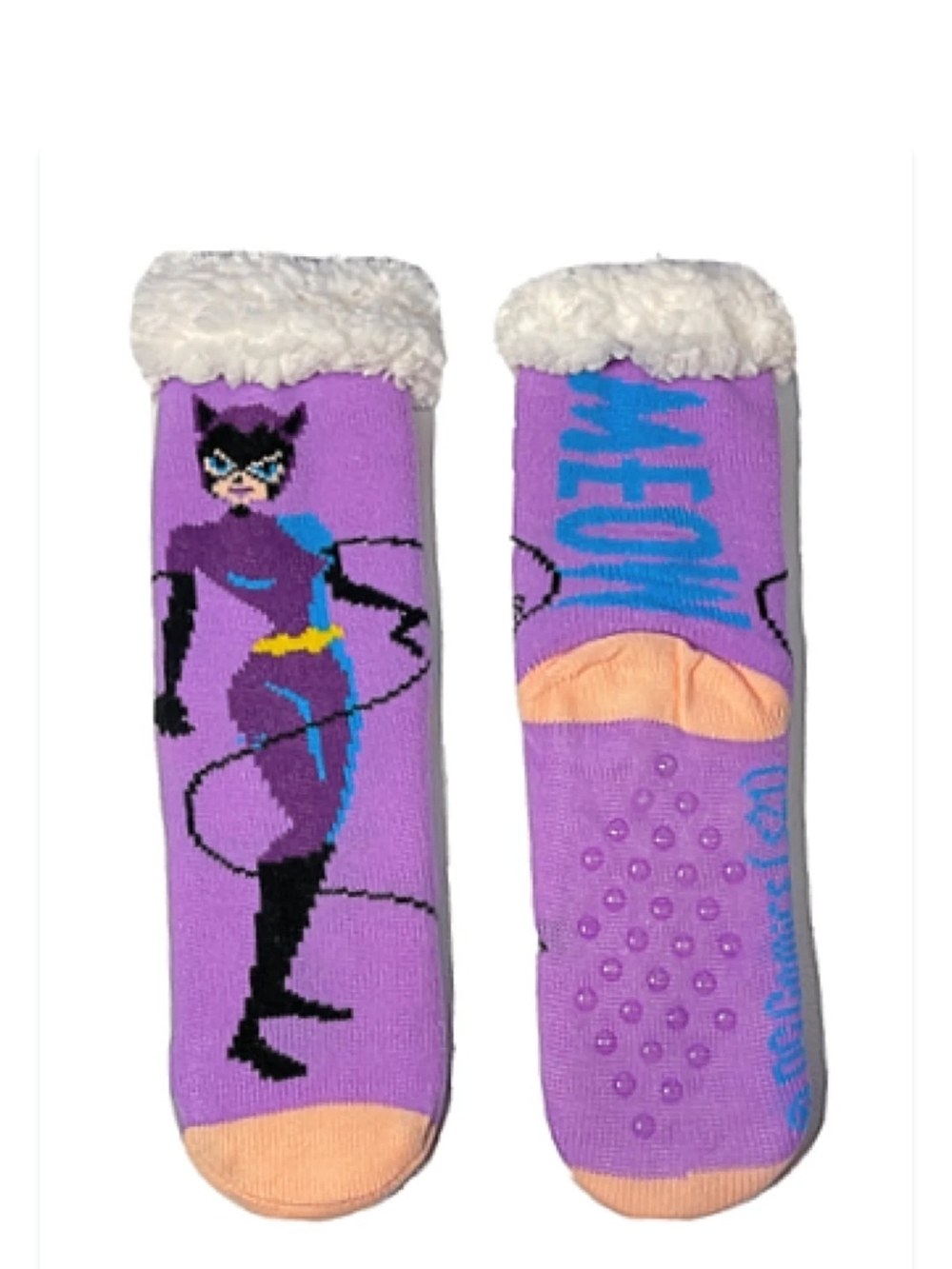Batman Catwoman Cat Hero Fuzzy Cuff Non-Slip Socks OS NWT